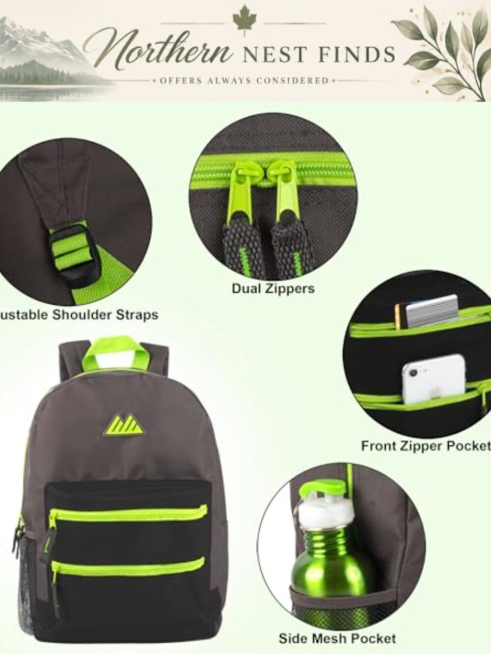 Summit Ridge Two Tone Backpack with Side Water Bottle Pockets - Picture 2 of 6